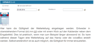 Hier kann die Gültigkeit der Weiterleitung eingetragen werden.