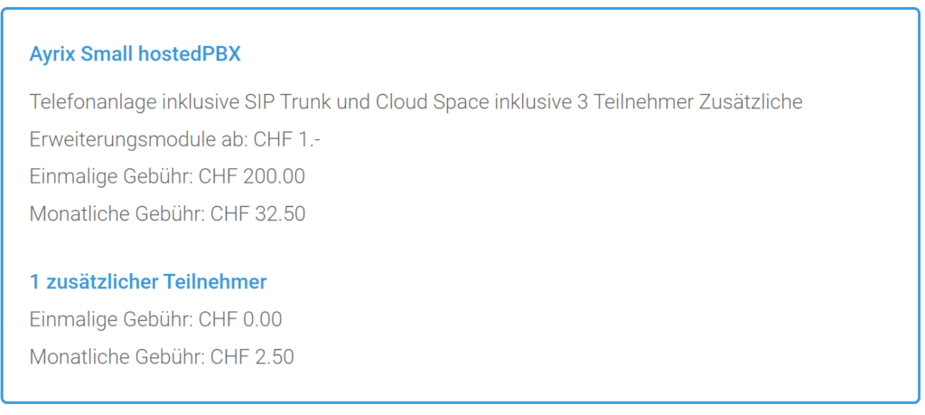 Ayrix small hostedPBX Beispiel